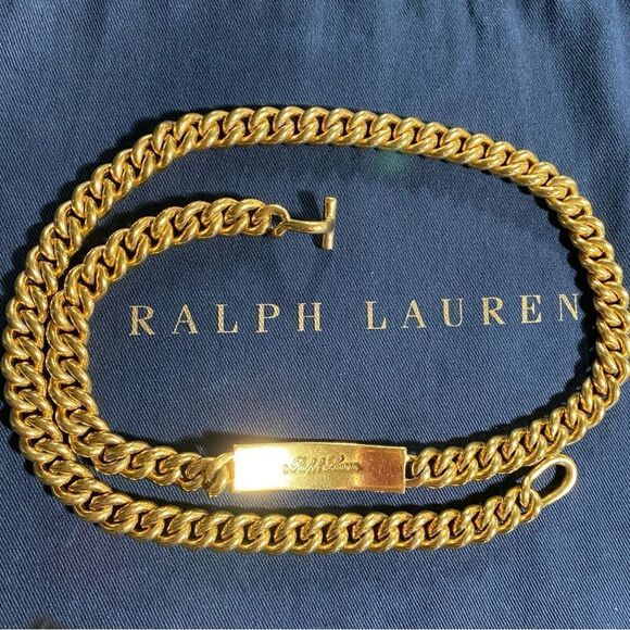Ralph Lauren Collection * Brass Curb Link ID Tag Triple Wrap Necklace/Bracelet - Picture 10 of 16